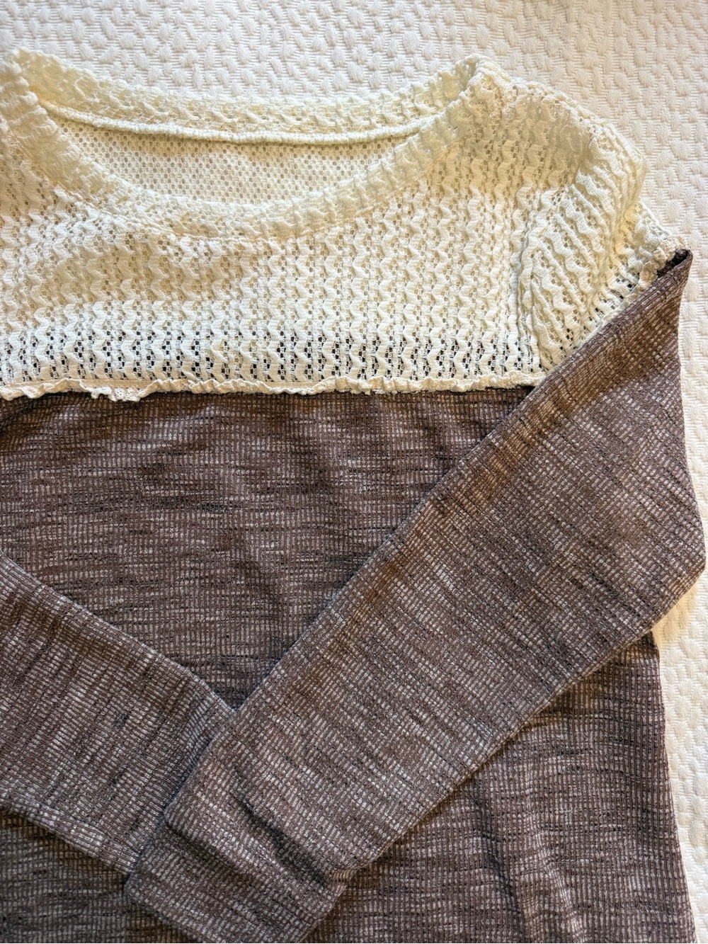 Cream and Brown Two-Tone Knit Sweater | small